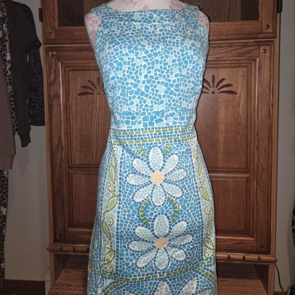 Lilly Pulitzer Blue Mosaic Floral Midi Dress